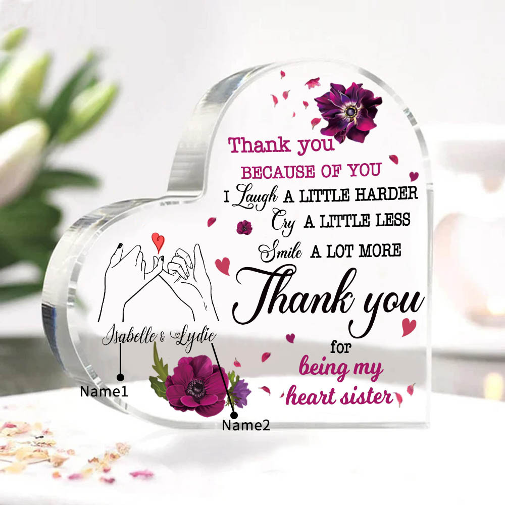 Pinky Swear Acrylic Heart Keepsake Customised 2 Names Violets Ornament "Thank You For Being My Heart Sister" Gift For Sister-Jessemade AU