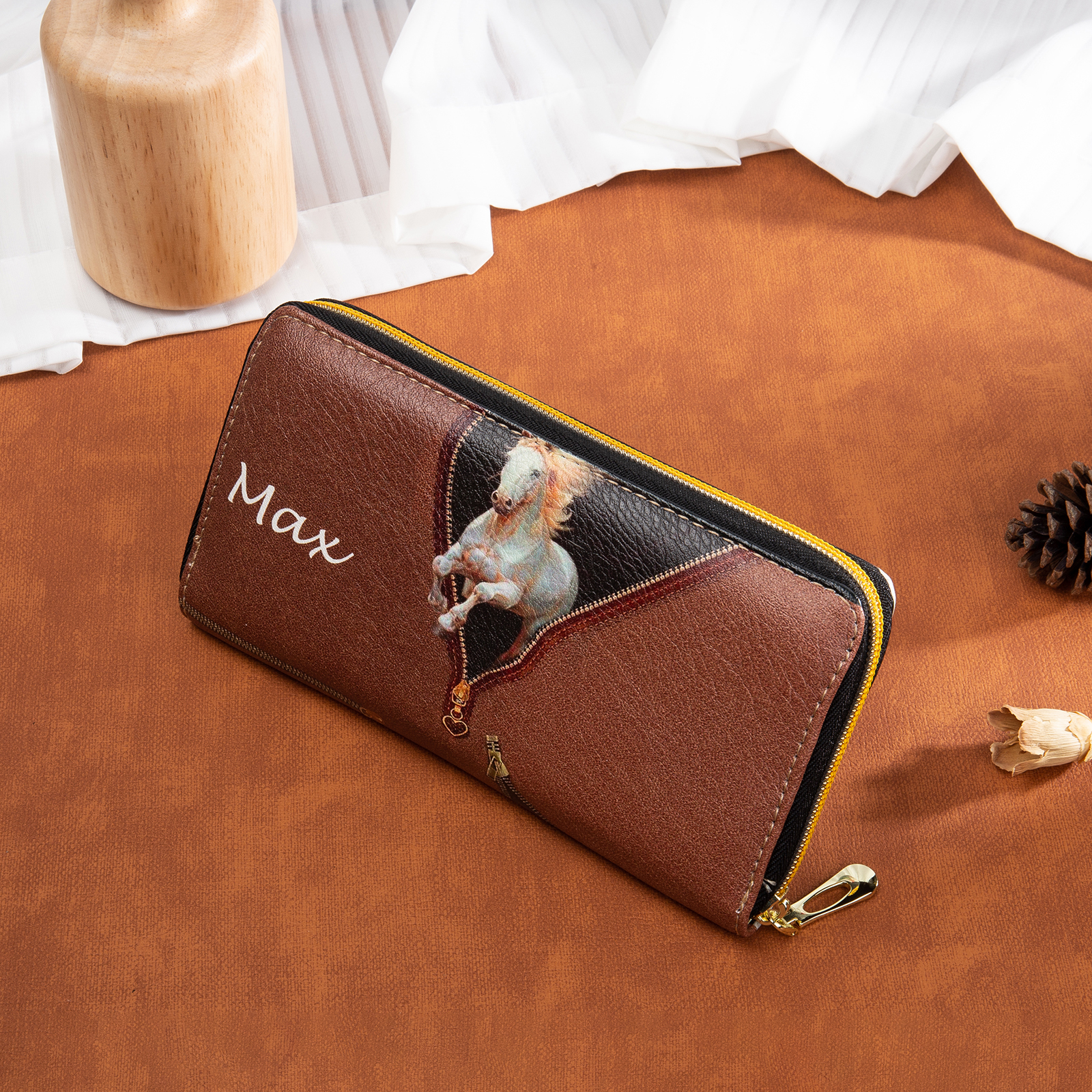 Long Purse Personalised Horse Leather Wallet Engraved 4 Photos Zip Wallet Gifts for Her-Jessemade AU