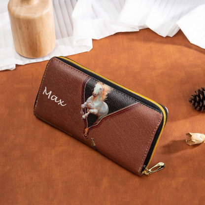 Long Purse Personalised Horse Leather Wallet Engraved 4 Photos Zip Wallet Gifts for Her-Jessemade AU