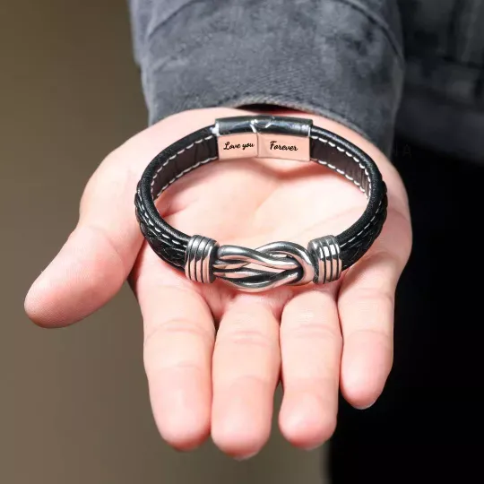To My Man Love You Forever Leather Knot Linked Bracelet-Jessemade AU