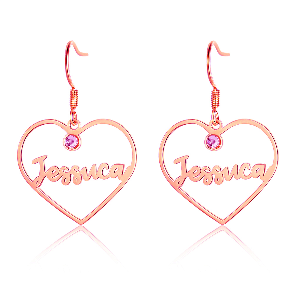 Personalised Big Heart Earring with Birthstones Customised 1 Name Gifts for Her-Jessemade AU