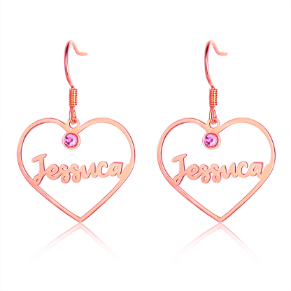 Personalised Big Heart Earring with Birthstones Customised 1 Name Gifts for Her-Jessemade AU