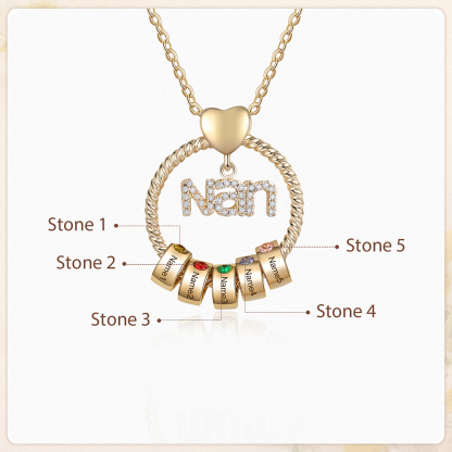 5 Names - Personalised Nan Necklace Custom Names & Birthstones Circle Pendant Necklace Gift for Grandma Nanna-Jessemade AU