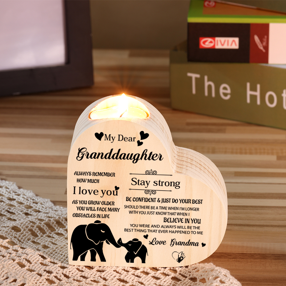 To My Granddaughter Wooden Heart Candle Holder "remember how much I love you"-Jessemade AU