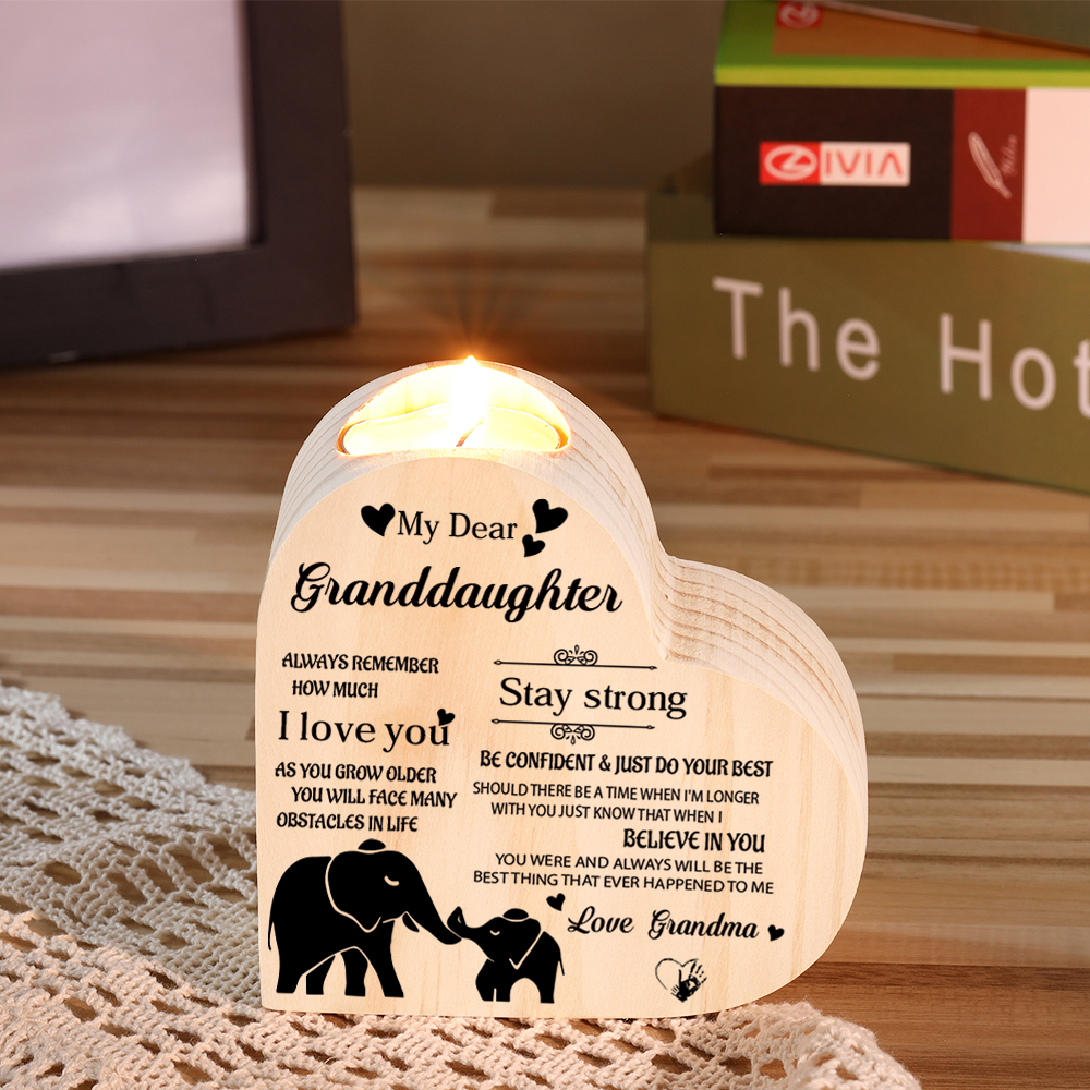 To My Granddaughter Wooden Heart Candle Holder "remember how much I love you"-Jessemade AU