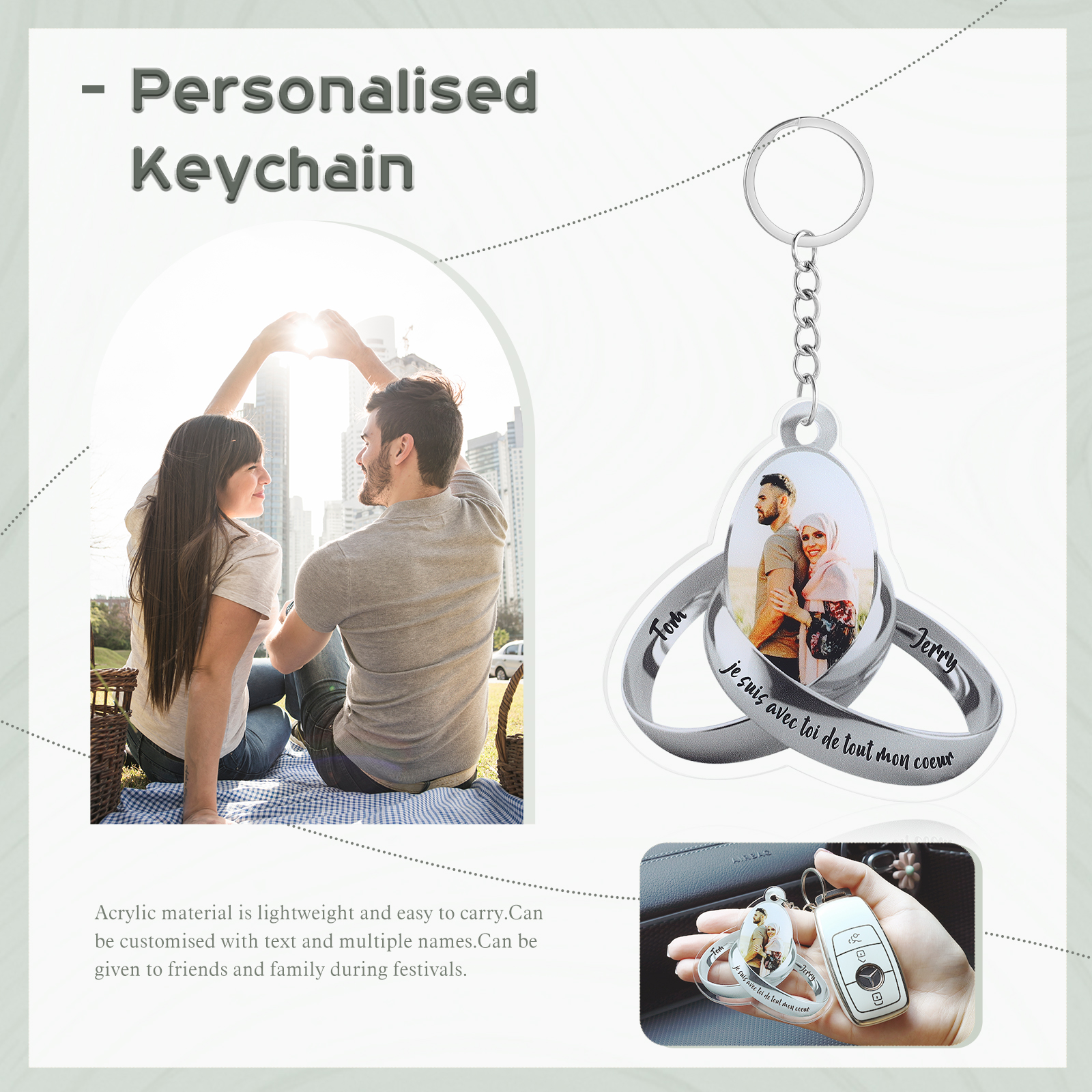 Personalised Acrylic Couple Keychain Customised Name & Text & Photo Keychain Valentine's Day Gift for Couples-Jessemade AU