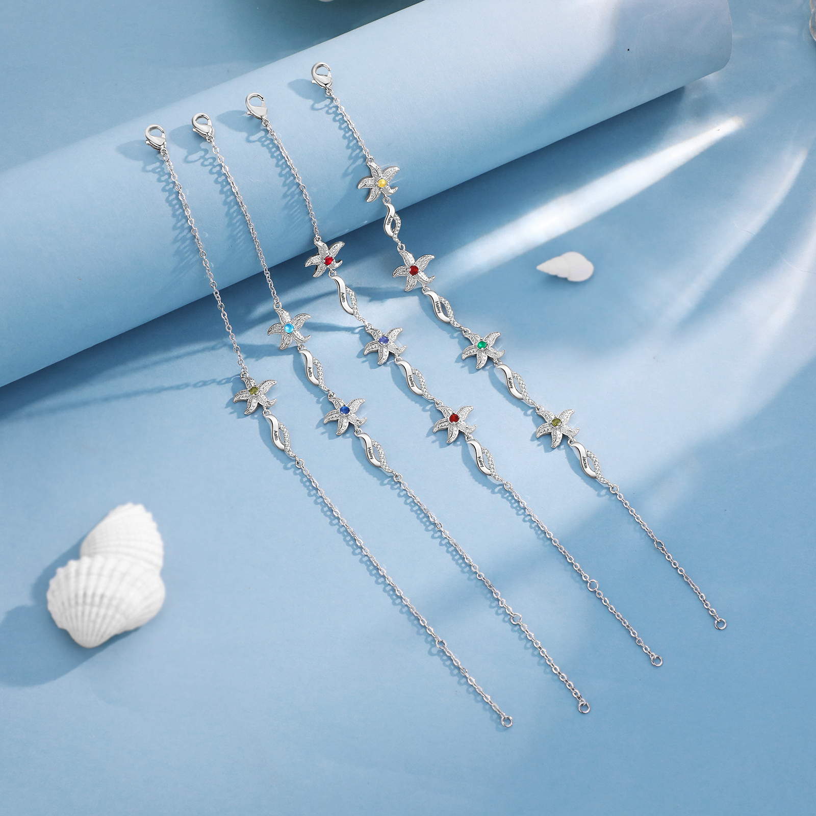 Personalised Women's Bracelet Custom 1 Birthstone Bracelet Starfish Adjustable Bracelet Mother's Day Gift for Her-Jessemade AU