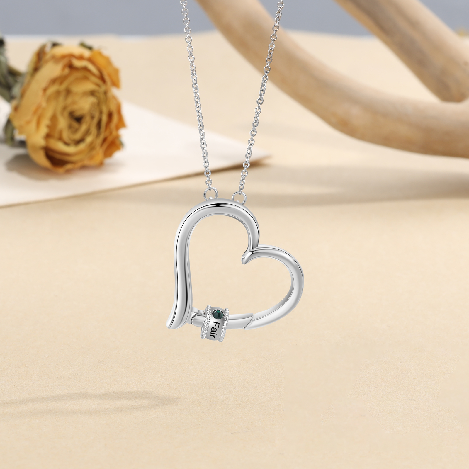 Personalised Heart Necklace With 1 Birthstone Engraved Family Names Necklace Gift for Her-Jessemade AU