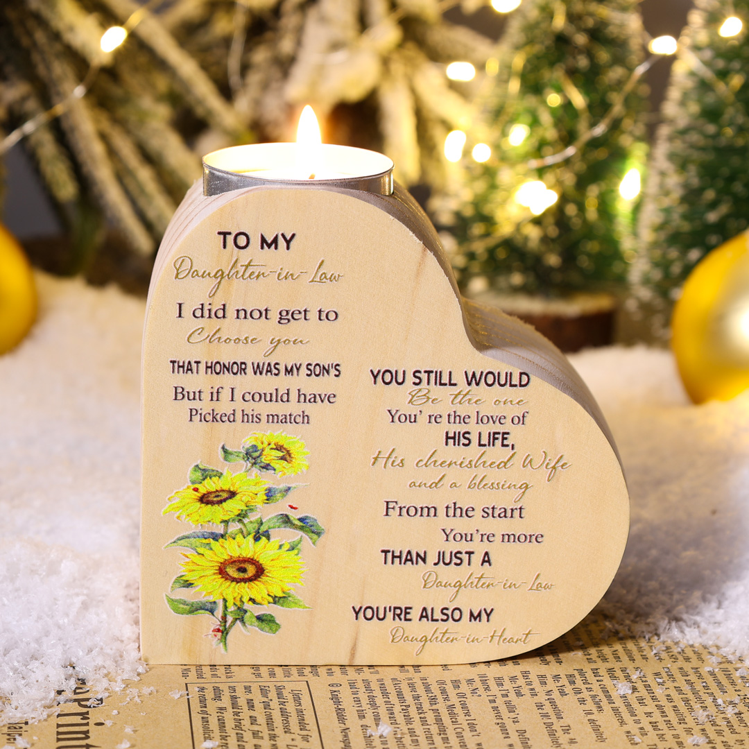 To My Daughter-in-law-Wooden Heart Candle Holder Sunflowers Candlesticks "You still would be the one"-Jessemade AU