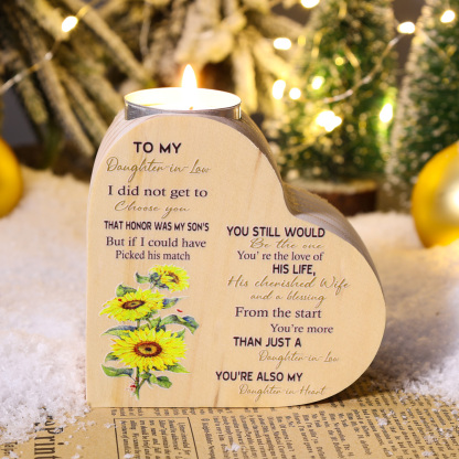 To My Daughter-in-law-Wooden Heart Candle Holder Sunflowers Candlesticks "You still would be the one"-Jessemade AU