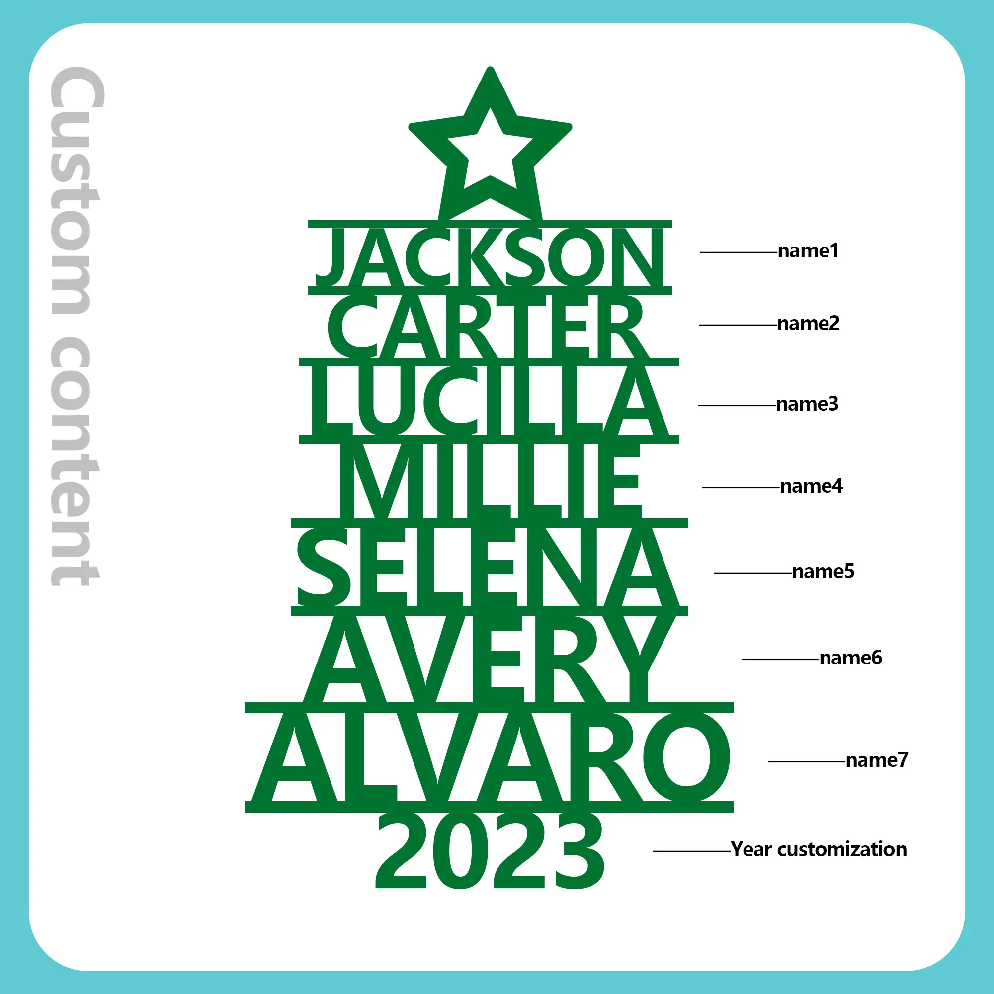 7 Names - Personalised Christmas Tree Ornaments Customised Name Xmas Wooden Decor Gifts for Family Friends-Jessemade AU