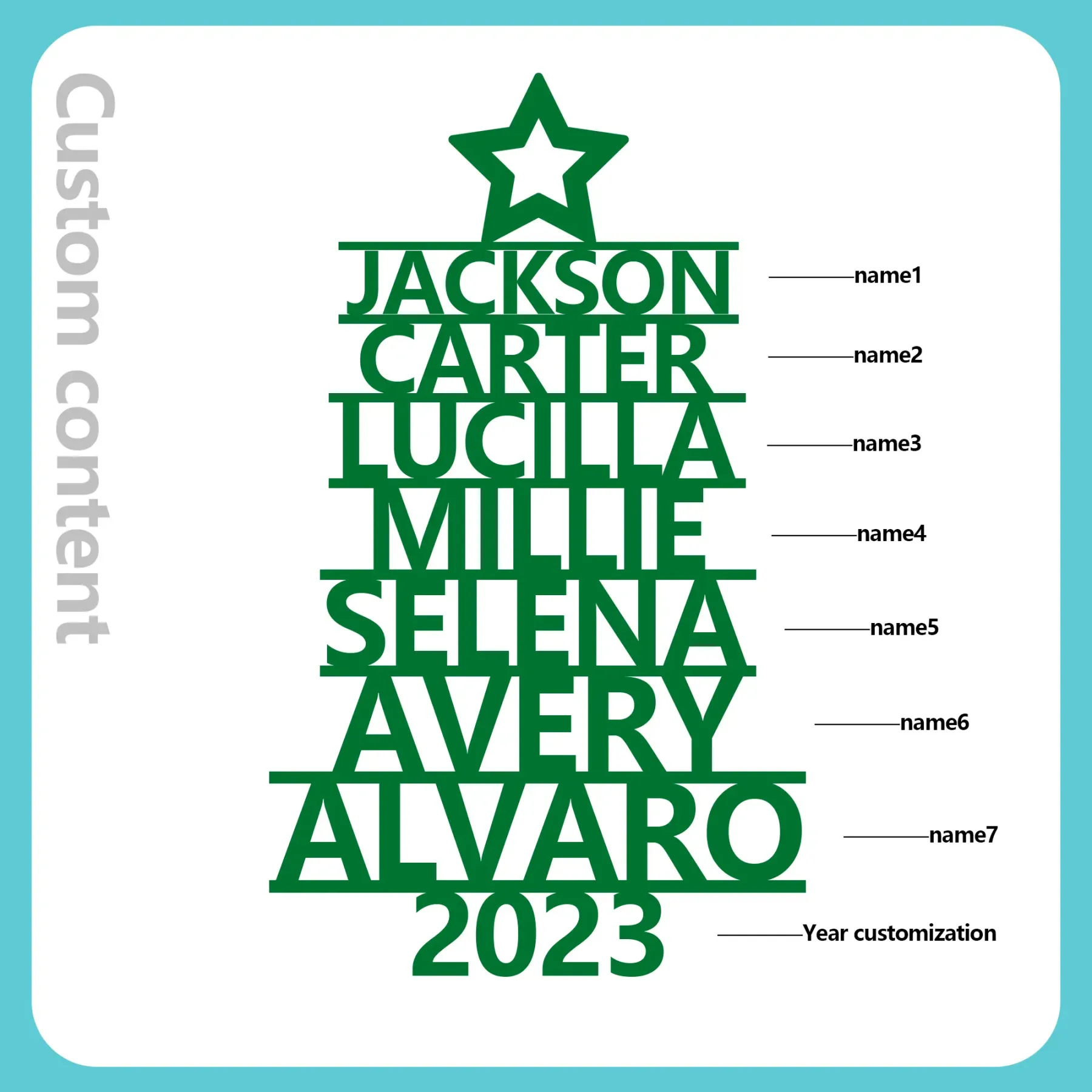 7 Names - Personalised Christmas Tree Ornaments Customised Name Xmas Wooden Decor Gifts for Family Friends-Jessemade AU