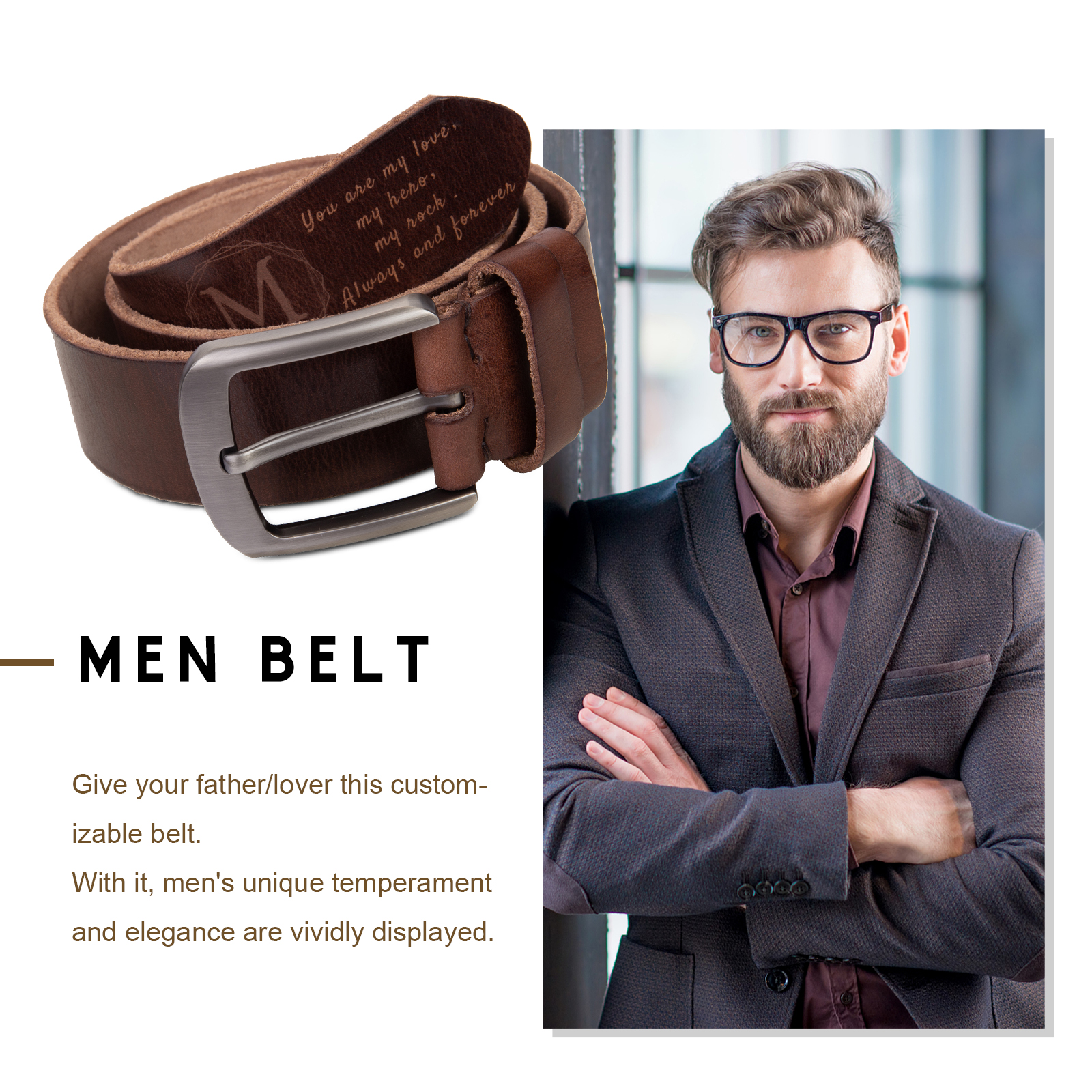 Personalised Genuine Leather Belt Engraved Names Men's Belt for Him-Jessemade AU