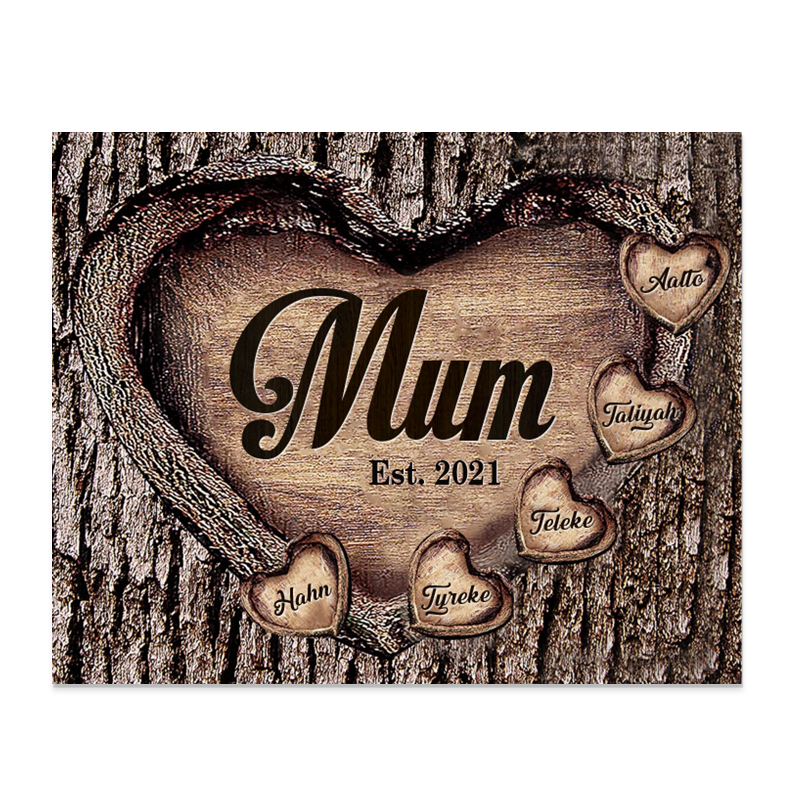 5 Names - Personalised Mum Wooden Plaque Custom Date & Names Home Decoration Hearts Gift for Mother-Jessemade AU