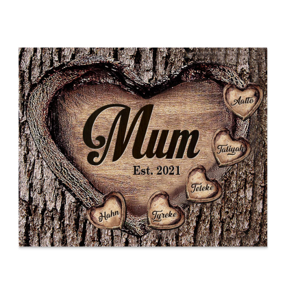 5 Names - Personalised Mum Wooden Plaque Custom Date & Names Home Decoration Hearts Gift for Mother-Jessemade AU