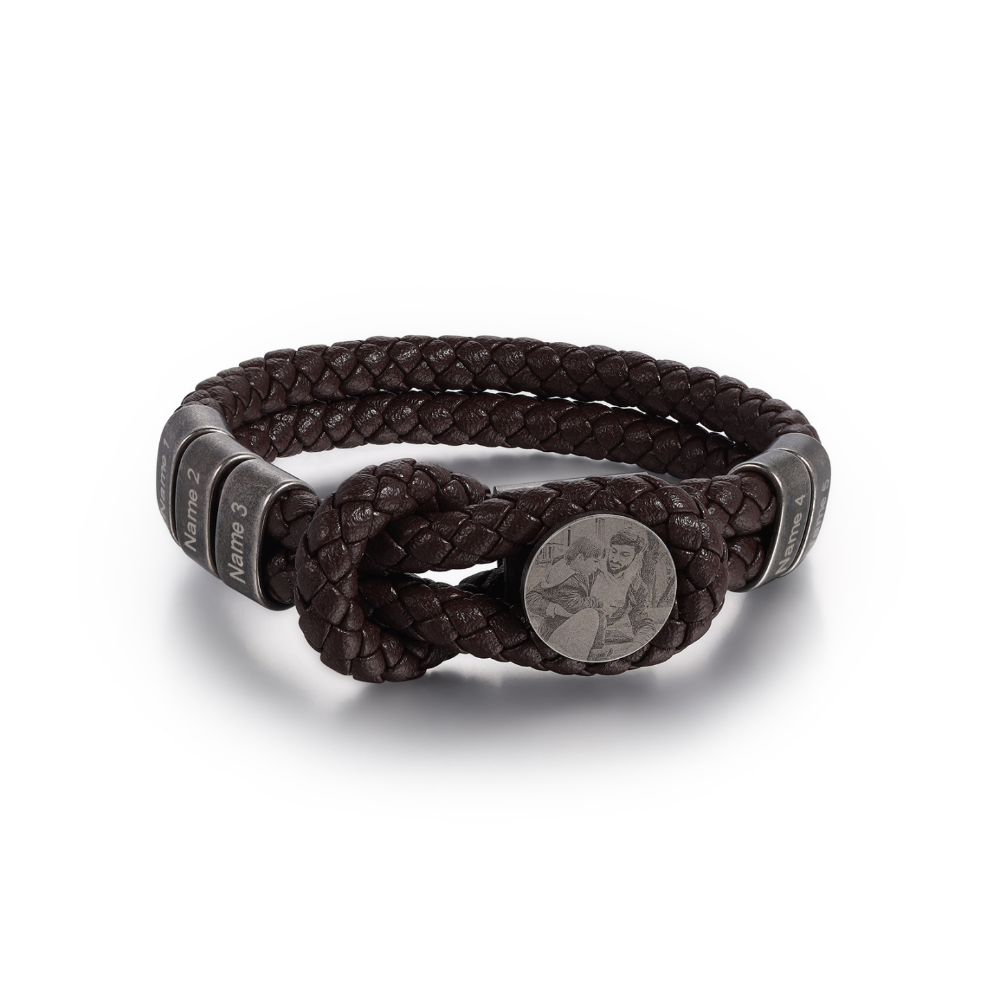 Personalised Men's Photo Bracelets Engraved 5 Names Multi Layered Vintage Braided Bracelet for Him-Jessemade AU