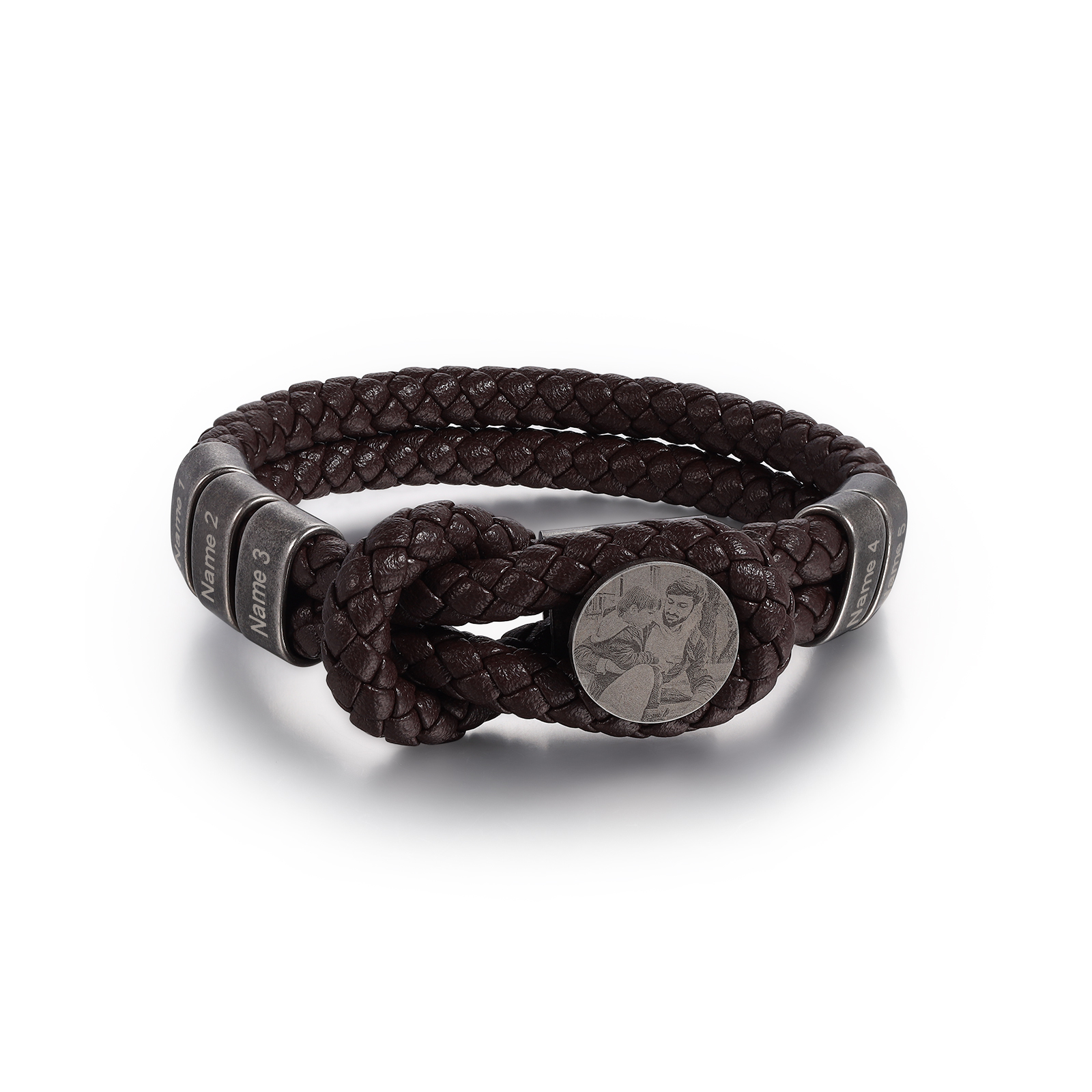Personalised Men's Photo Bracelets Engraved 5 Names Multi Layered Vintage Braided Bracelet for Him-Jessemade AU