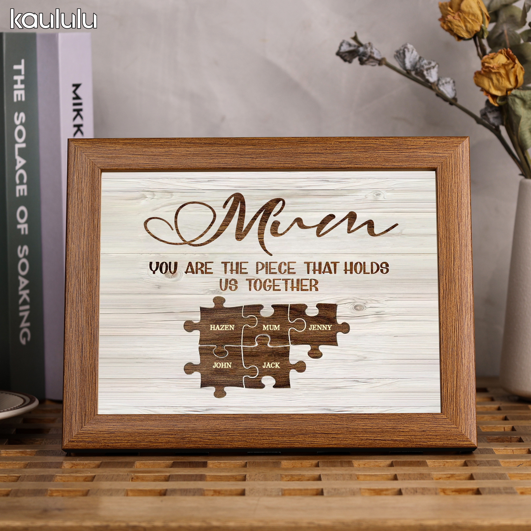 Personalised Mum Puzzle Picture Frame With Light Custom 5 Names Decor Gifts For Mother - You are the piece that holds us together-Jessemade AU