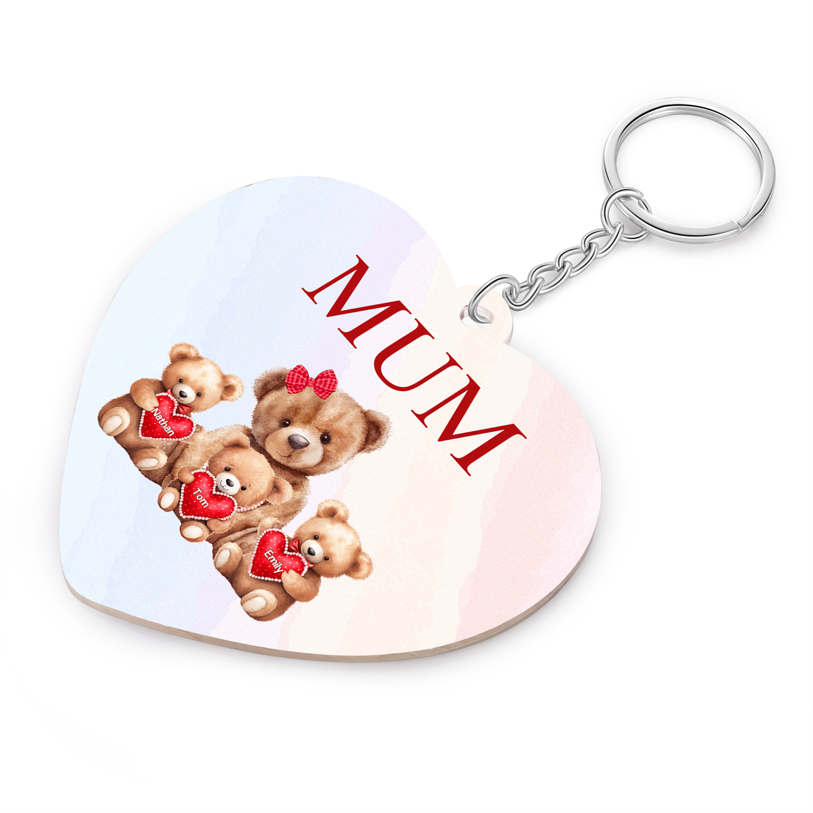 3 Names - Personalised Acrylic Keychain Custom 1 Text Teddy Bears Family Hanging Ornaments Gift for Mum/Grandma-Jessemade AU