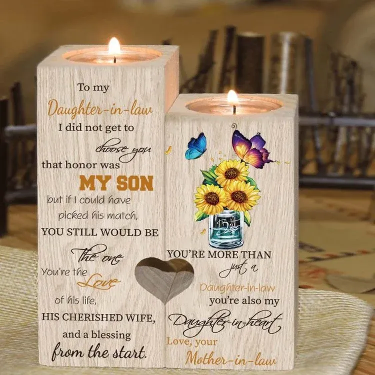 To My Daughter-in-law Wooden Heart Candle Holder "You’re also my daughter-in-heart" Gifts For Daughter-Jessemade AU