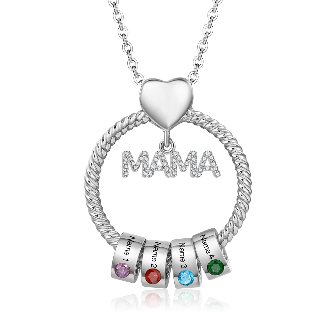 4 Names - Personalised Mama Circle Pendant Necklace Custom Names & Birthstones Necklace Mother's Day Gifts-Jessemade AU