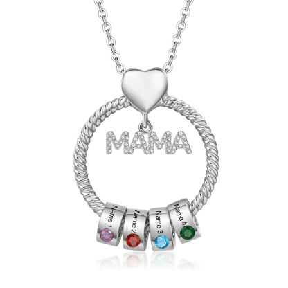 4 Names - Personalised Mama Circle Pendant Necklace Custom Names & Birthstones Necklace Mother's Day Gifts-Jessemade AU