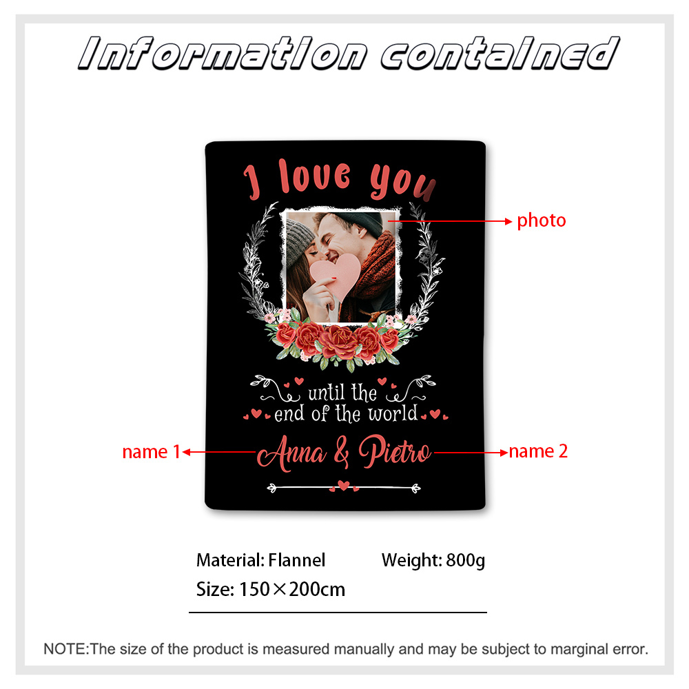 Personalised Couple Photo Blanket Customised 2 Names Blanket Valentine's Day Gifts - I Love You Until the End of the World-Jessemade AU