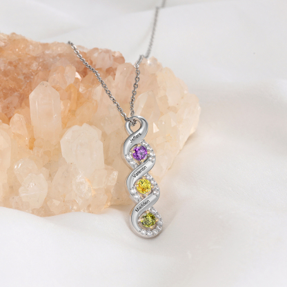 Personalised DNA Necklace With 3 Birthstones Engraved Names Gift For Women-Jessemade AU