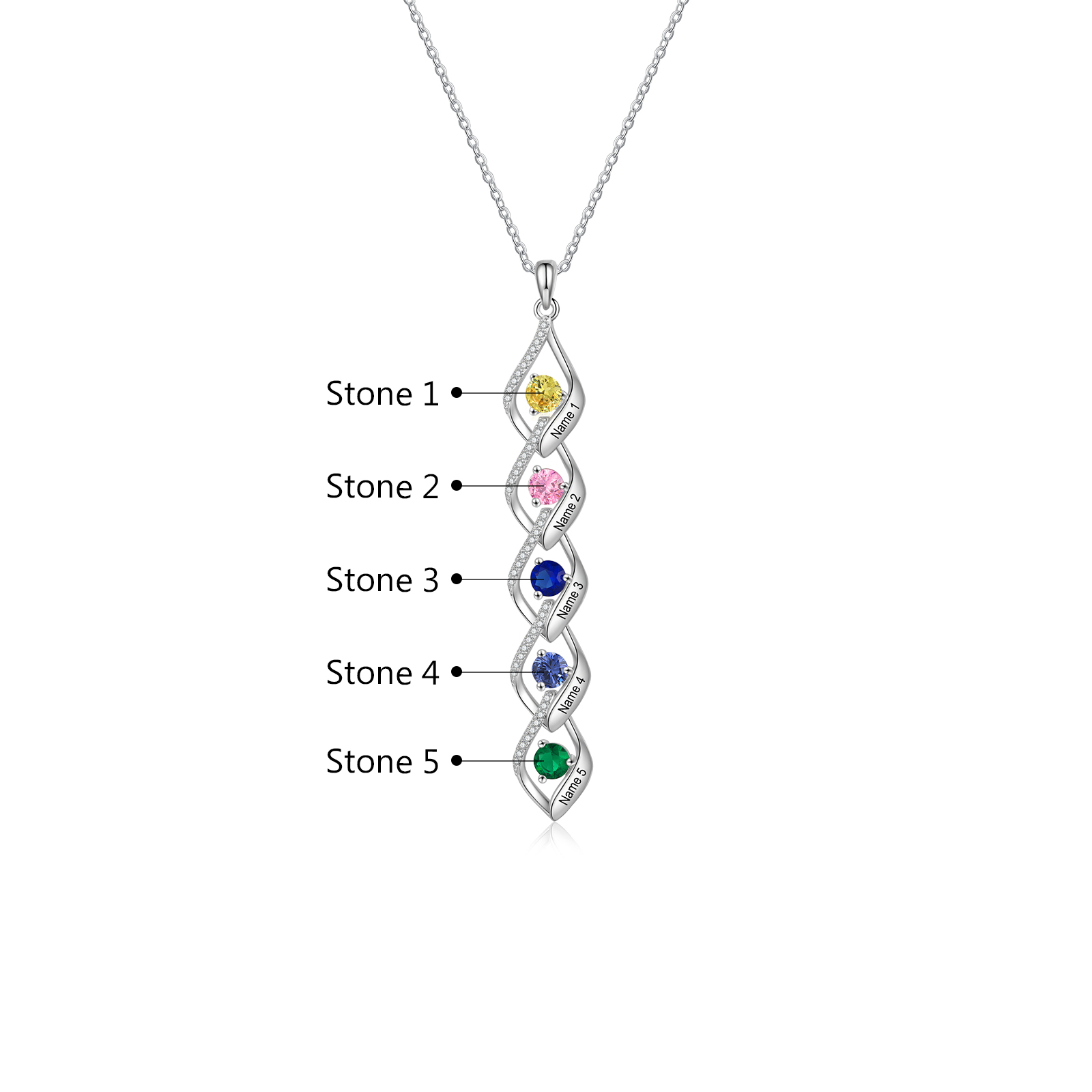 5 Names - Personalised Pendant Necklace Custom Birthstones & Names Necklace Birthday Gift for Her-Jessemade AU