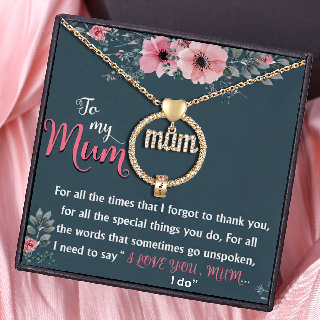 Personalised Circle Necklace With 1 Birthstone Pendant Engraved Names Gift For Mum-Jessemade AU