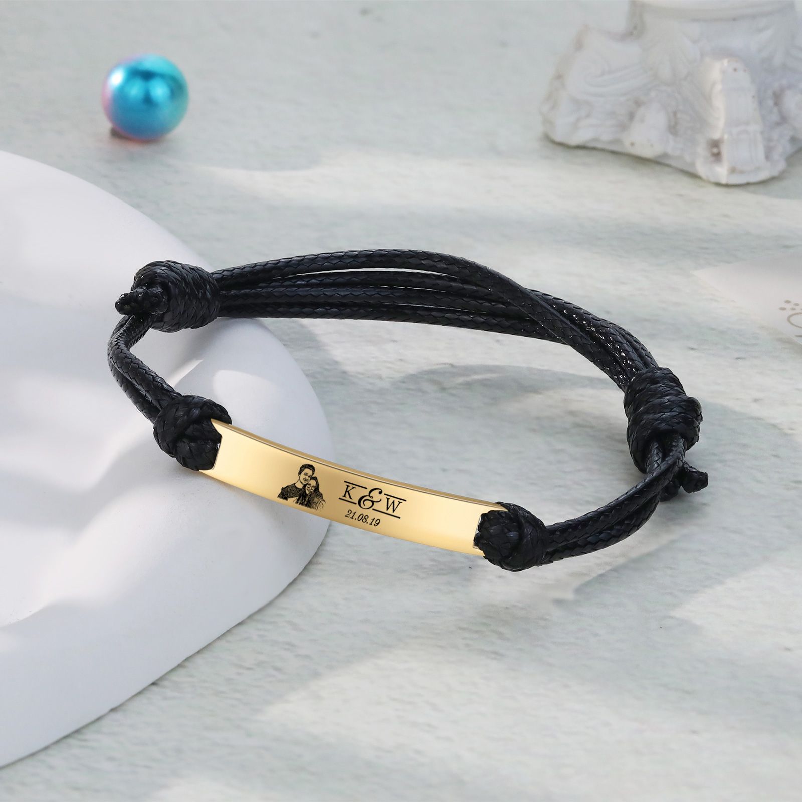 Personalised Couple Photo Bracelet Custom 2 Letters & Date Bracelet Adjustable Gifts for Him/Her-Jessemade AU