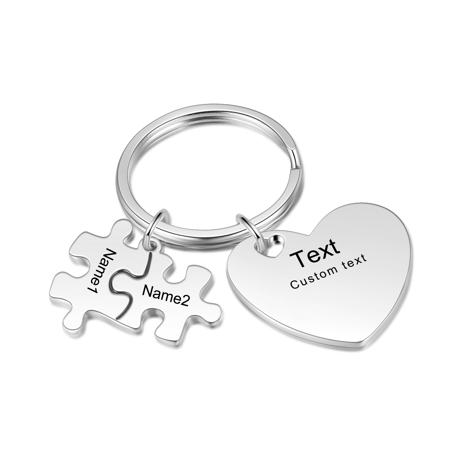2 Names - Personalised Puzzle Pieces Keychain Custom 1 Text Heart Keychain Gifts For Dad/Mom-Jessemade AU