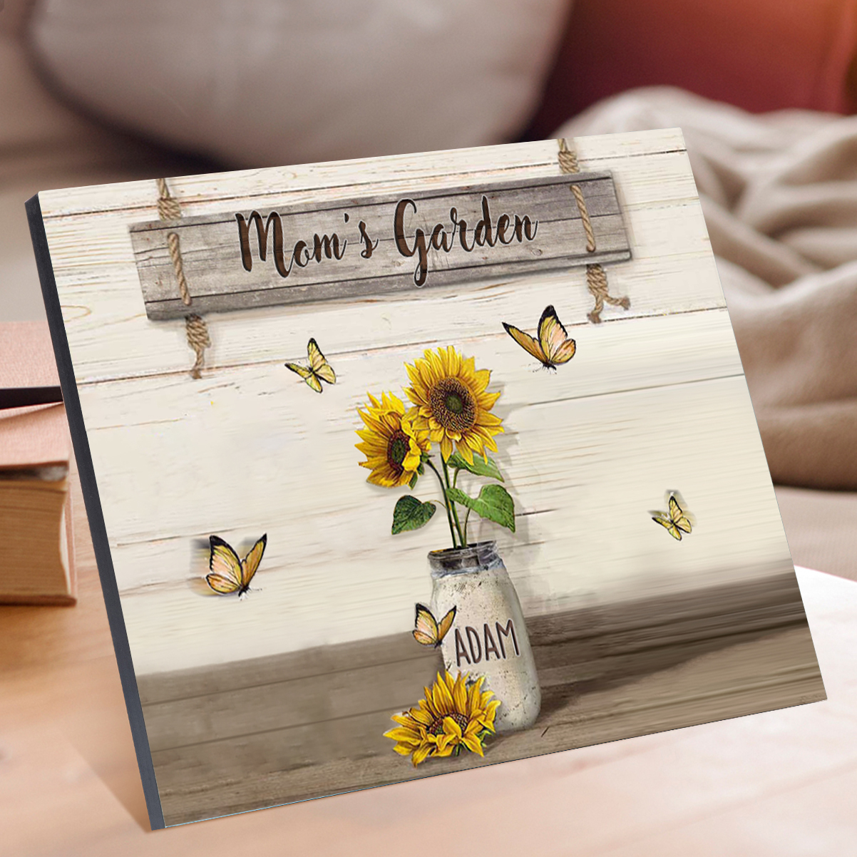 1 Name - Personalised Wooden Plaque Sunflowers Customised with Text Home Decoration Gift for Mother/Grandma-Jessemade AU