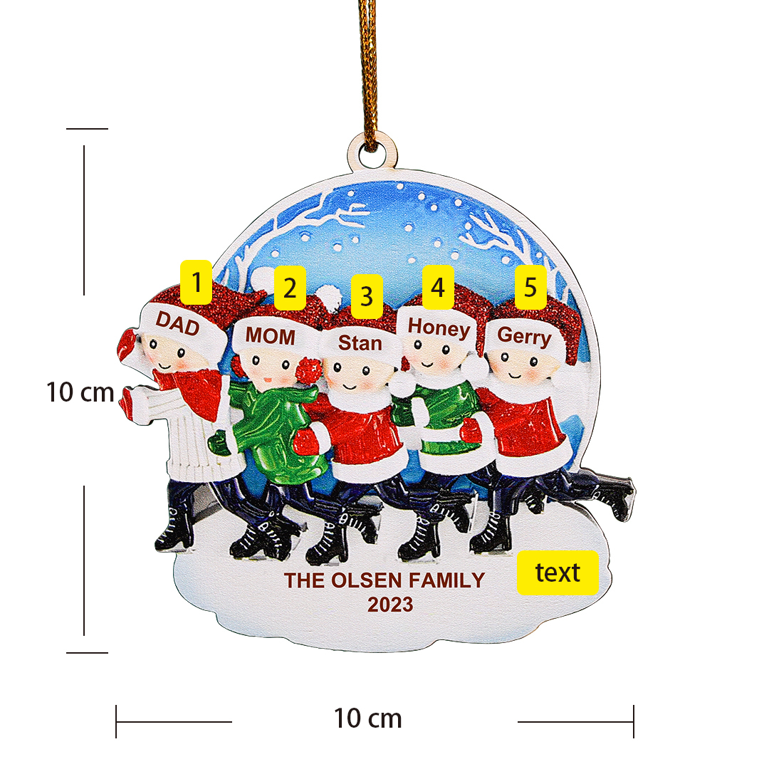 5 Names - Personalised Wooden Christmas Skate Ornament Custom Text & Name Christmas Pendant Gift for Family-Jessemade AU