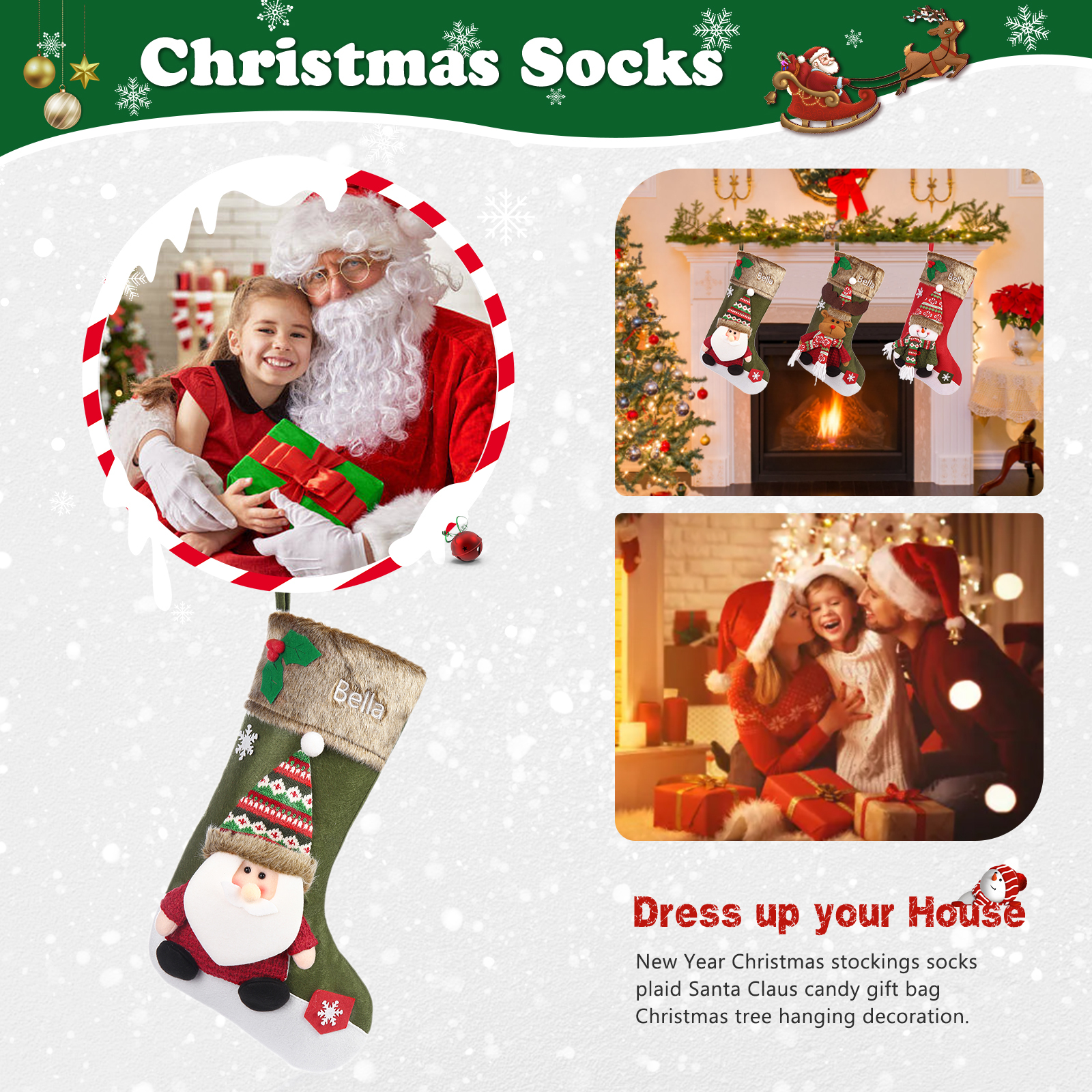 Personalised Christmas Stockings Ornaments Custom 1 Name Christmas Socks Gifts for Family Friends-Jessemade AU