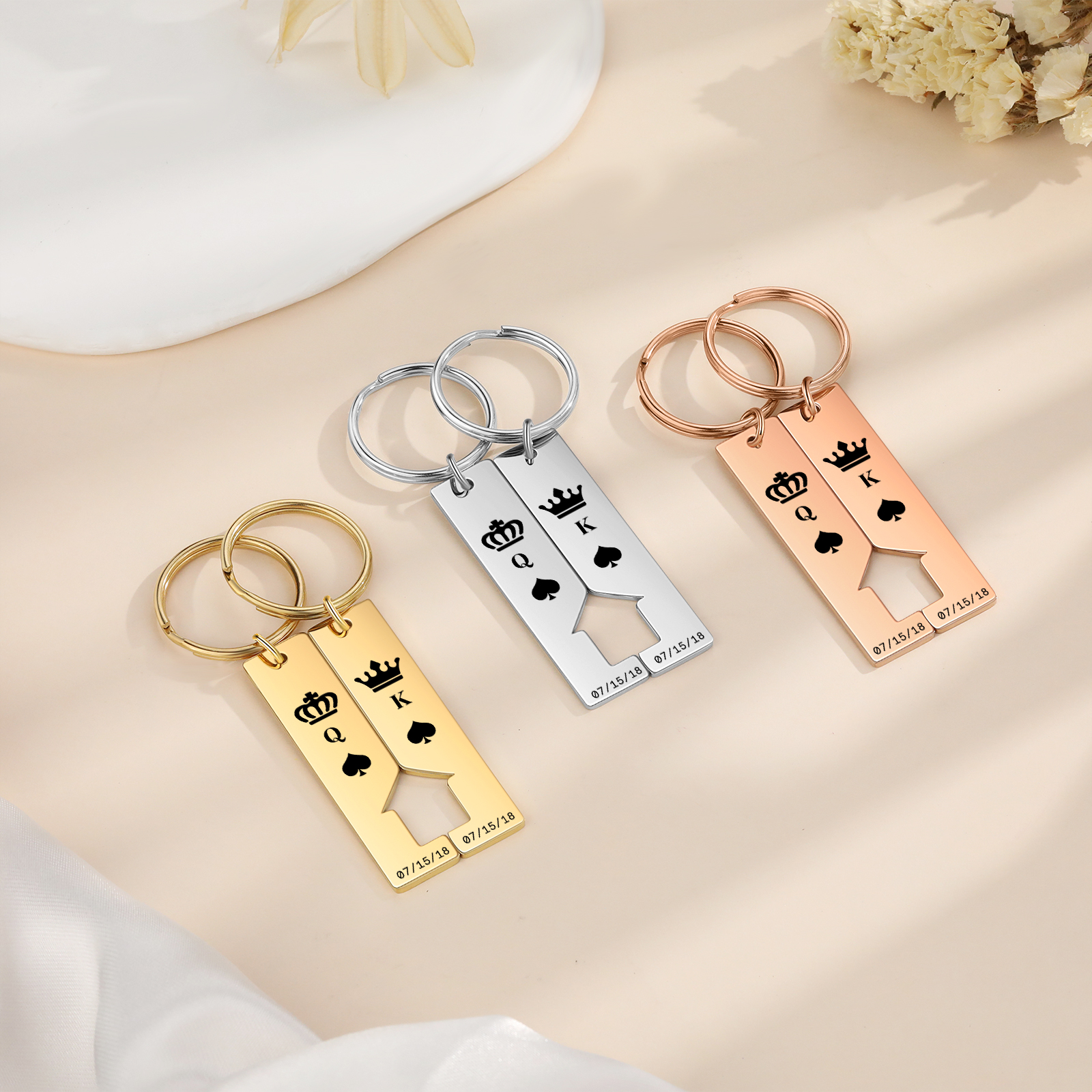 Personalised Couple Keychain Custom 2 Letters & 2 Dates Crown Keyring Valentine's Day Gift for Husband/Wife-Jessemade AU