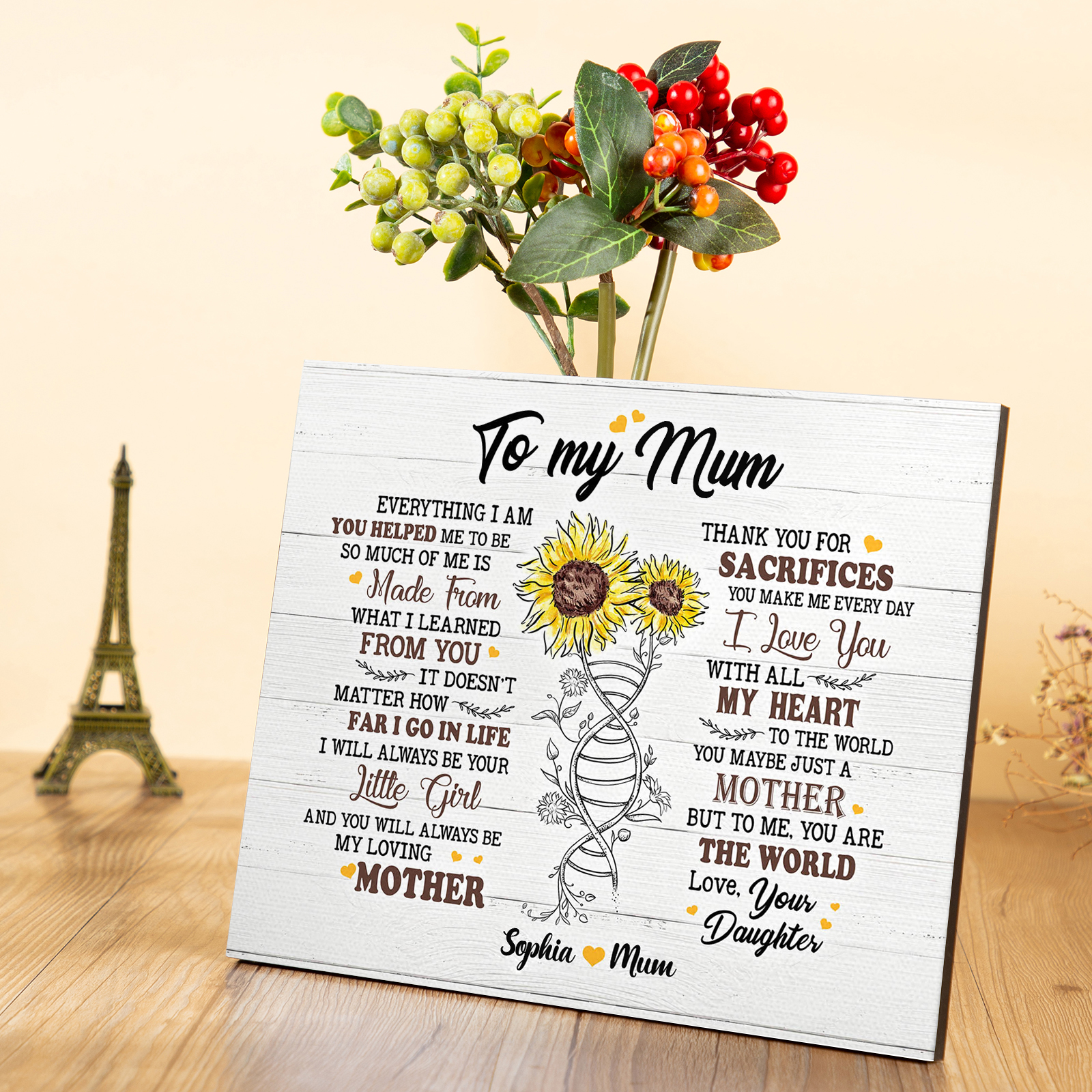 To My Mum Sunflowers Picture Board Keepsake Wood Signs Photo Frame-Jessemade AU