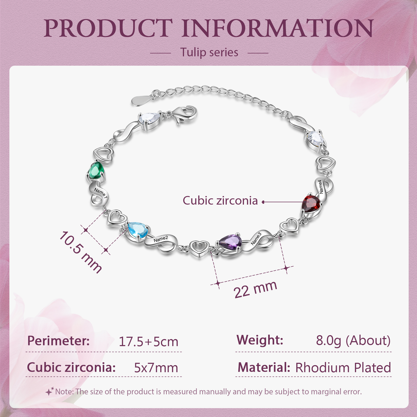 Personalised 4 Birthstones Heart Bracelet Engraved Names Bracelet Gifts For Women-Jessemade AU