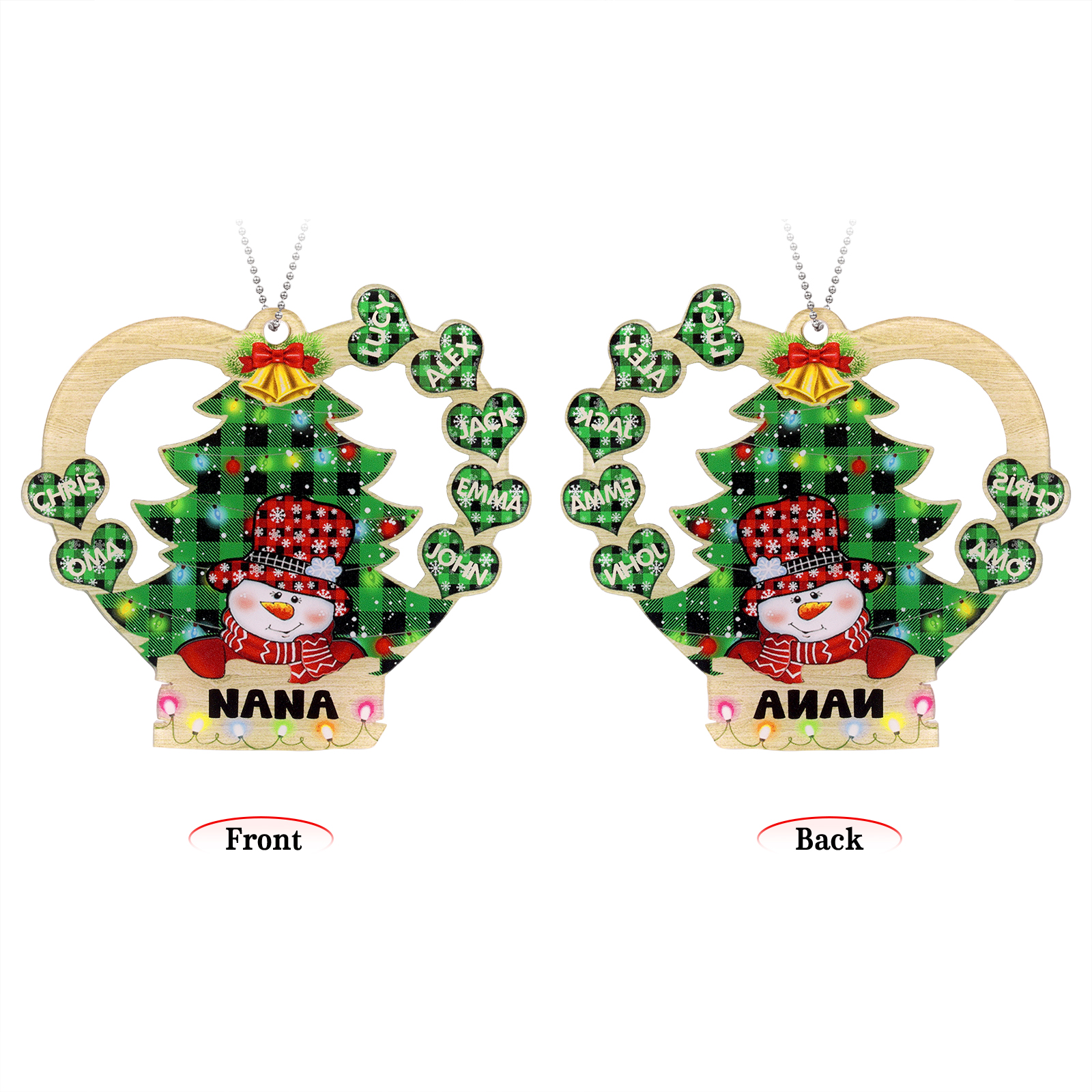 7 Names - Personalised Heart Christmas Tree Ornament Customised Name & Text Acrylic Snowman Hanging Ornaments Gift for Family-Jessemade AU