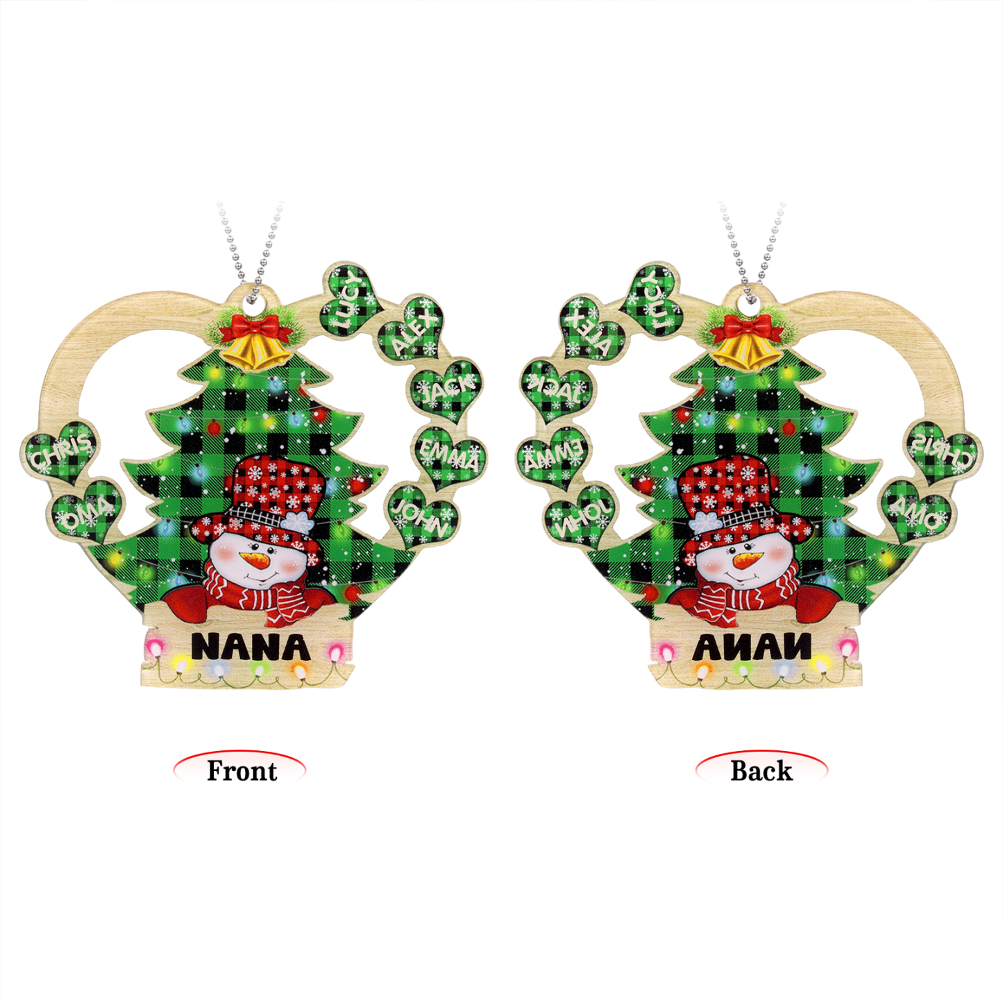 7 Names - Personalised Heart Christmas Tree Ornament Customised Name & Text Acrylic Snowman Hanging Ornaments Gift for Family-Jessemade AU