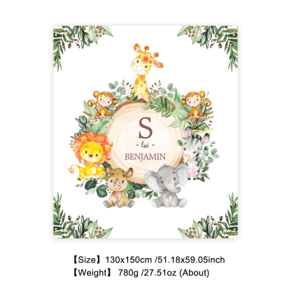 Personalised Zoo Blanket Custom Name Cute Cartoon Blanket-Jessemade AU