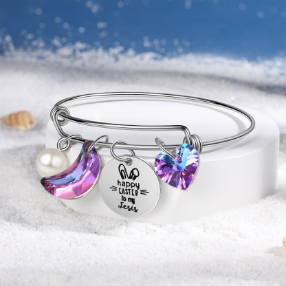 Easter Gifts Personalised Bunny Bangle Bracelet With Name Peals Crystals Bangle Gifts For Her-Jessemade AU