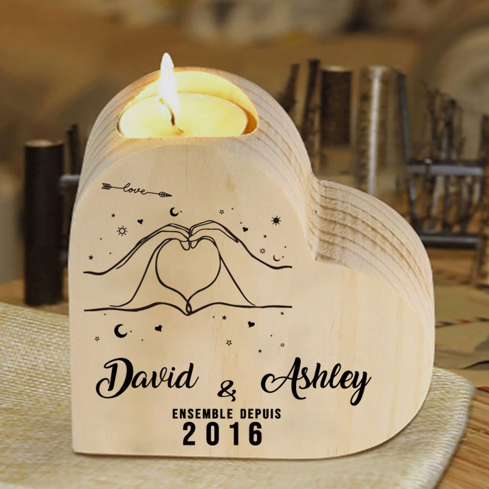 For Couple-Personalised Wooden Heart Candle Holder Heart Promise Candlesticks-Jessemade AU