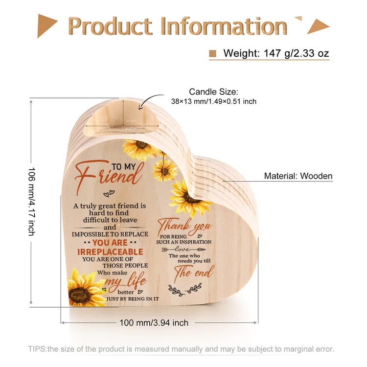 To My Friend Heart Candle Holder Thank you for being such an inspiration Wooden Candlestick-Jessemade AU