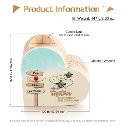 Personalised Couple Heart Candle Holder Engrave Name Turtle Wooden Candlesticks Valentines Gift-Jessemade AU