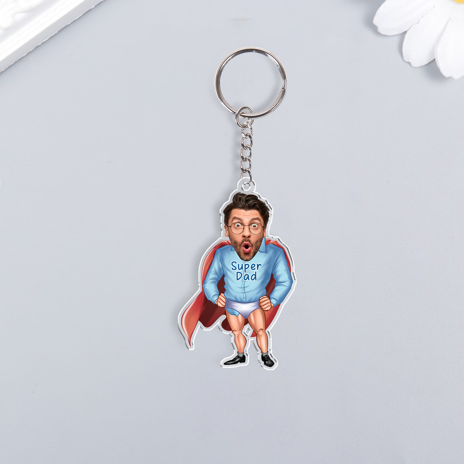 Custom Photo & Text Acrylic Keychain Superman Funny Hanging Ornament Creative Personalised Gift for Him-Jessemade AU