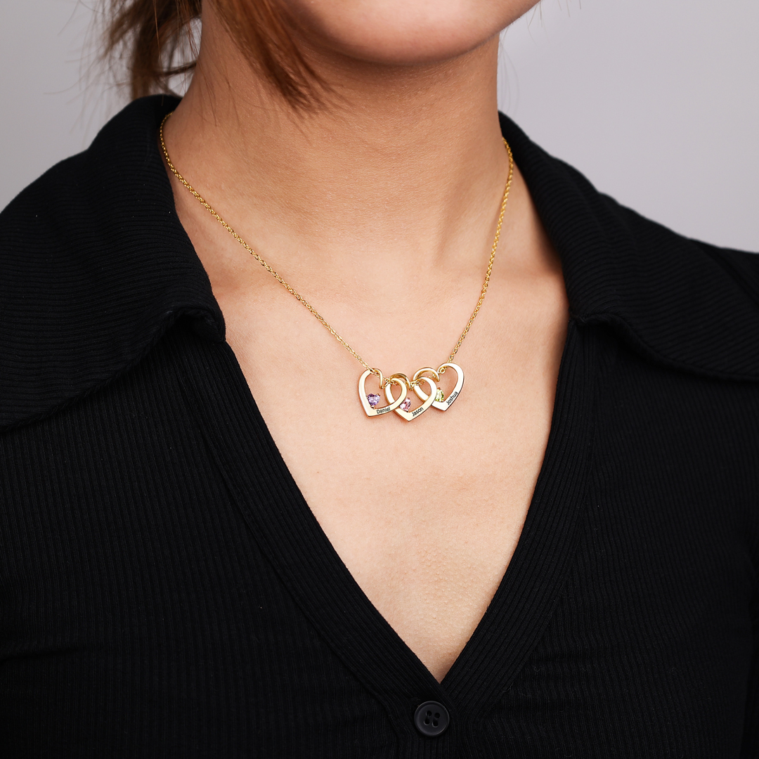 Personalised Heart Pendant Necklace Custom 2 Names & 2 Birthstones Necklace Gifts for Her-Jessemade AU