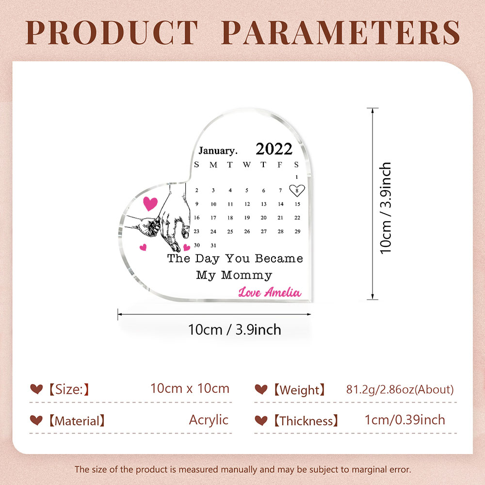Personalised Acrylic Heart Keepsake Custom Date & Text Calendar Ornaments Hand In Hand - The Day You Became My Mommy/Mummy-Jessemade AU