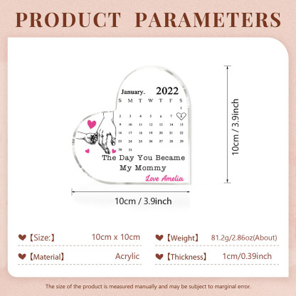 Personalised Acrylic Heart Keepsake Custom Date & Text Calendar Ornaments Hand In Hand - The Day You Became My Mommy/Mummy-Jessemade AU