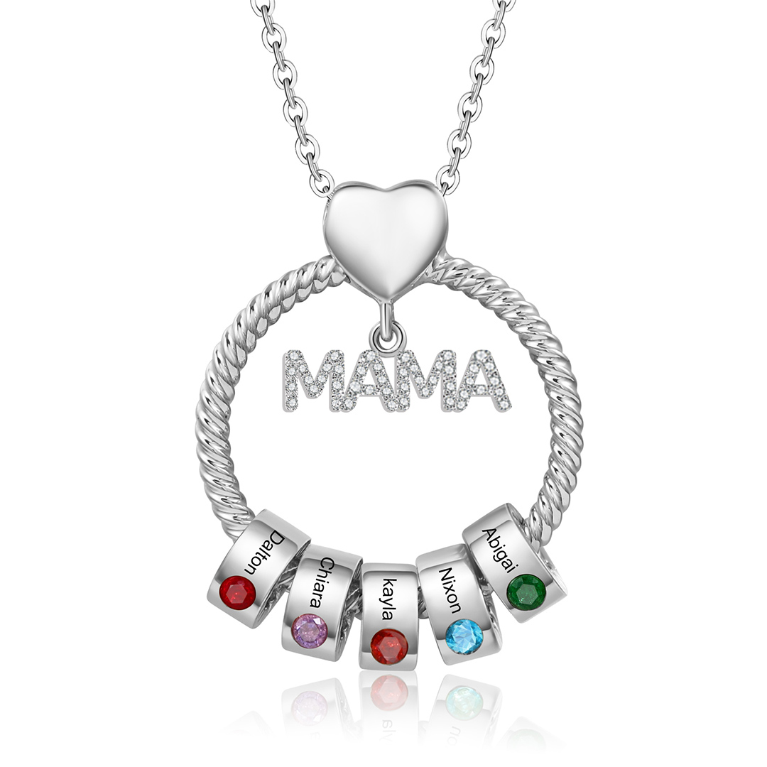 5 Names - Personalised Mama Circle Pendant Necklace Custom Names & Birthstones Necklace Mother's Day Gifts-Jessemade AU